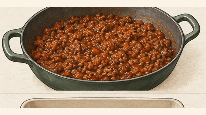 Moussaka, step 6: Reduce the meat sauce.
