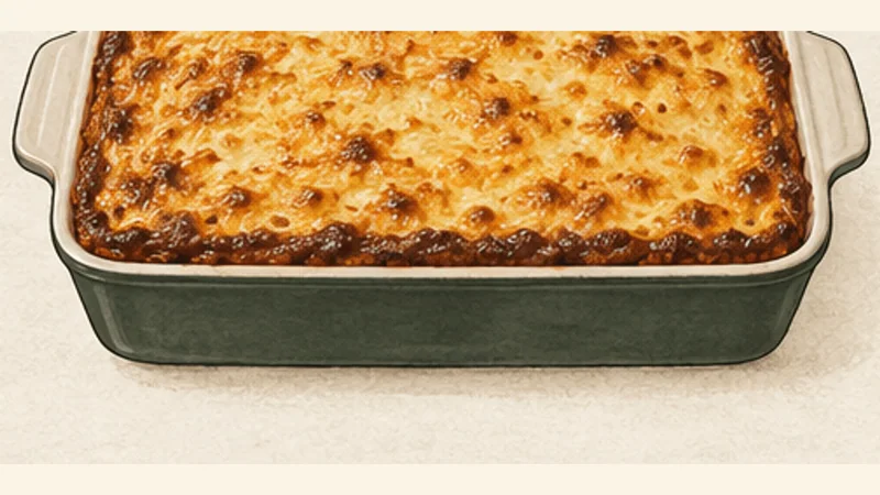 Moussaka, step 11: Top and bake.