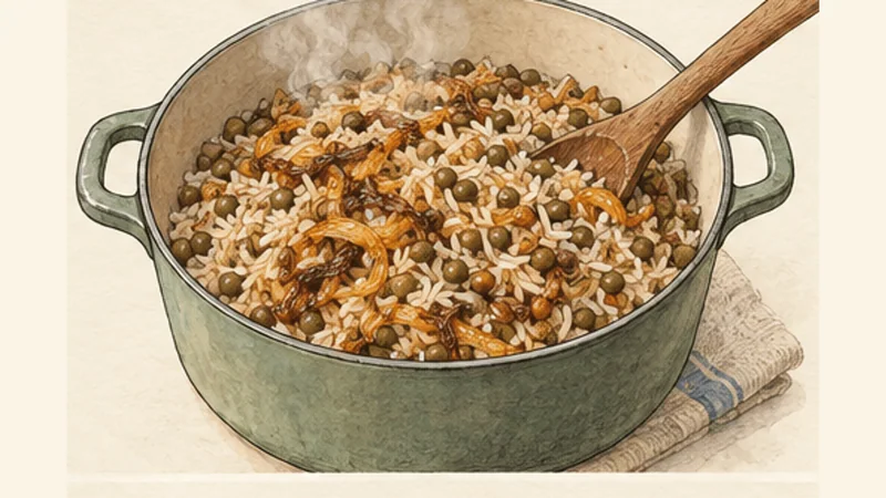Lebanese Mujadara with Crispy Onions, step 5: Rest and fluff.
