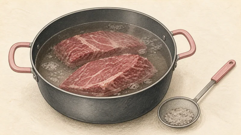 Mul naengmyeon, step 1: Start the beef in cold water.