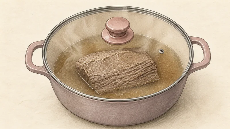 Mul naengmyeon, step 3: Simmer until the brisket is tender.