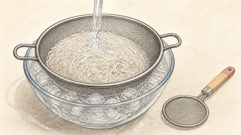 Mul naengmyeon, step 12: Rinse until completely cold.