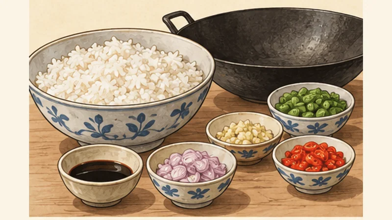Nasi Goreng, step 1: Loosen the rice.