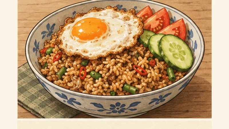 Nasi Goreng, step 5: Fry eggs and plate.