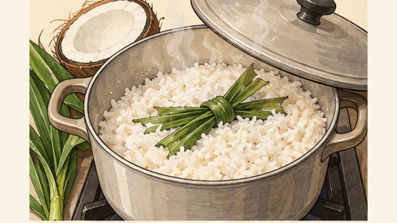 Nasi Lemak, step 1: Cook the coconut rice.