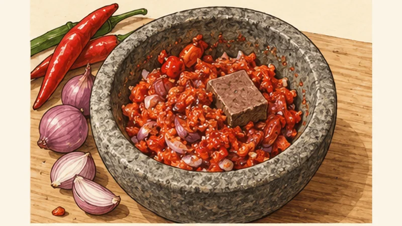 Nasi Lemak, step 2: Blend the sambal base.
