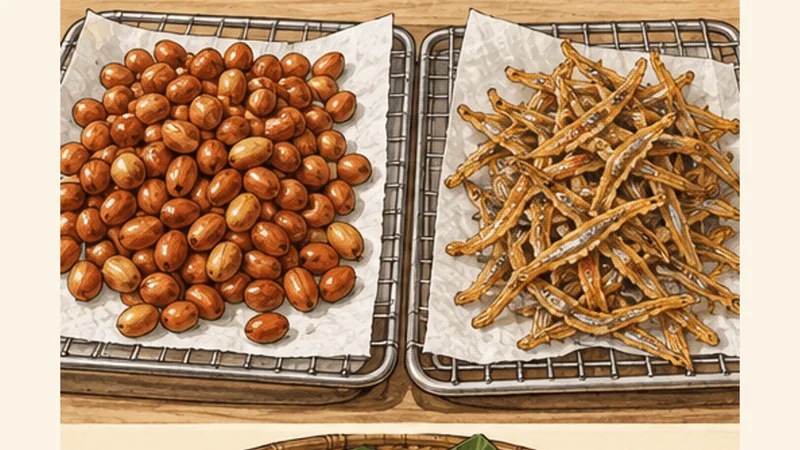 Nasi Lemak, step 4: Fry the peanuts and anchovies.