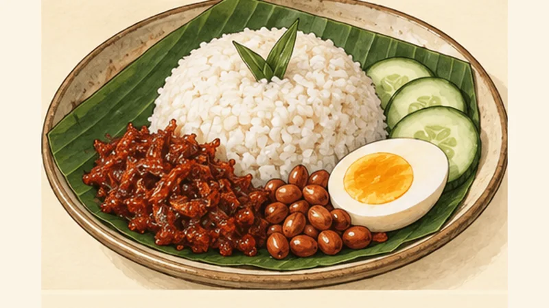 Nasi Lemak, step 6: Fluff and assemble.