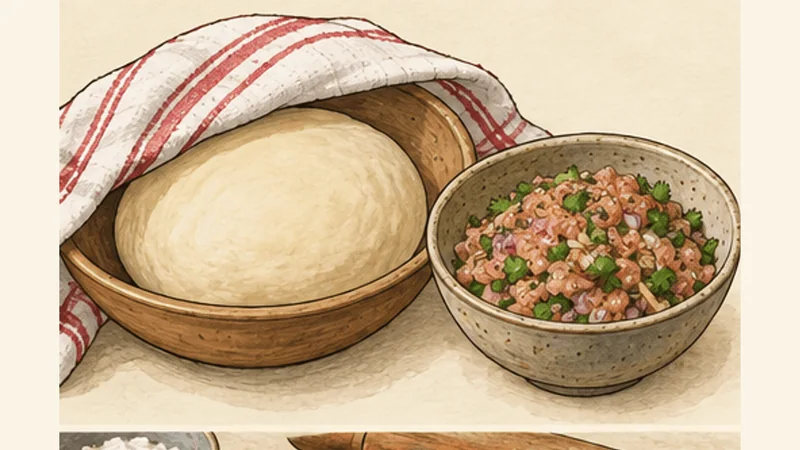 Nepali Chicken Momo, step 1: Mix and rest the dough.