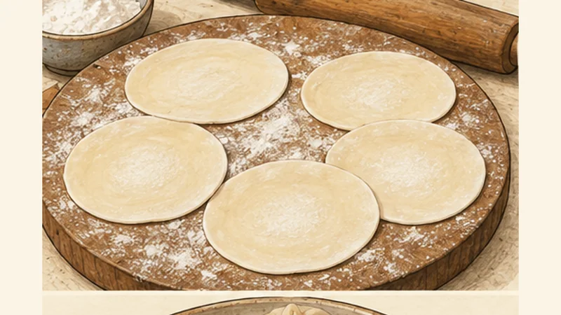 Nepali Chicken Momo, step 4: Roll the wrappers.