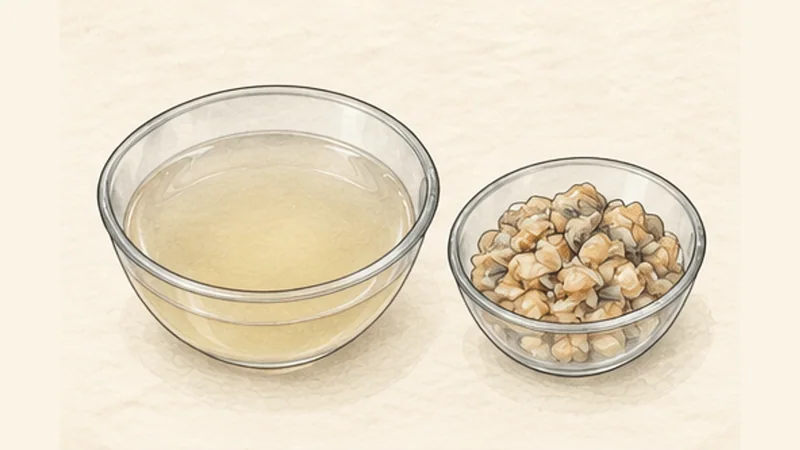New England Clam Chowder, step 2: Strain the liquor and shell the clams.