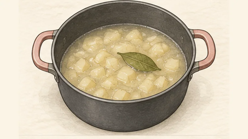 New England Clam Chowder, step 6: Simmer potatoes in clam liquor.
