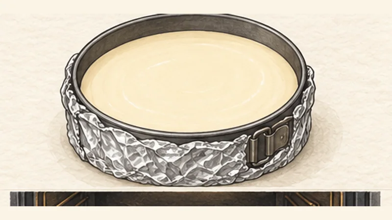New York Cheesecake, step 8: Fill the crust and release bubbles.