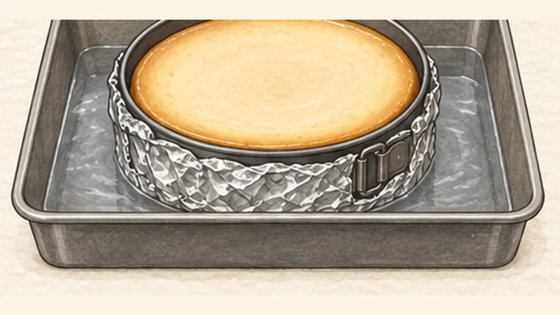 New York Cheesecake, step 10: Bake until the centre trembles.