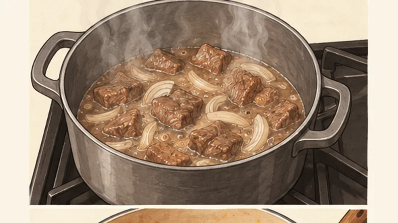 Nigerian Egusi Soup with Greens, step 1: Season and simmer the beef.