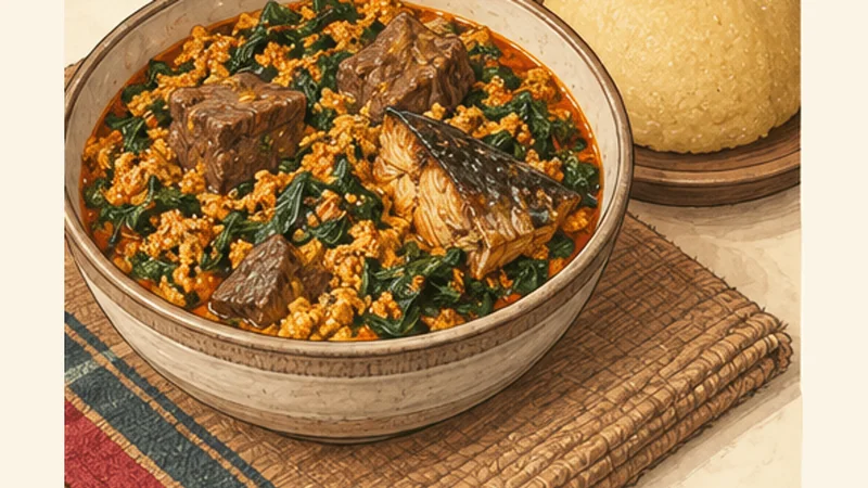 Nigerian Egusi Soup with Greens, step 7: Serve with a swallow.