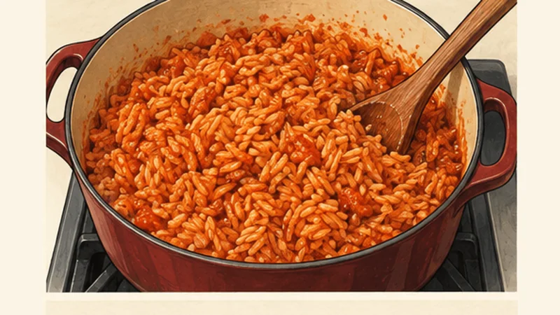 Nigerian Jollof Rice, step 4: Add and coat the rice.