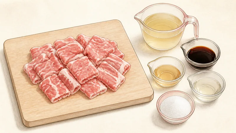 Pork nikujaga, step 3: Portion the pork and broth.
