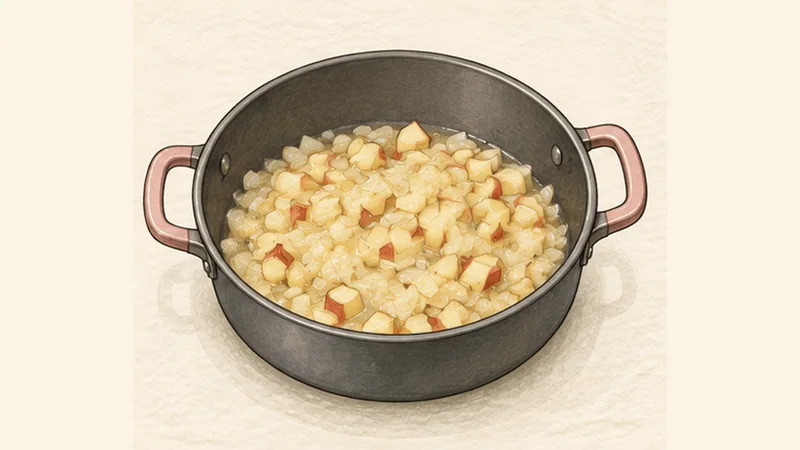 Nürnberger Rostbratwürste with Sauerkraut, step 1: Soften the onion and apple.
