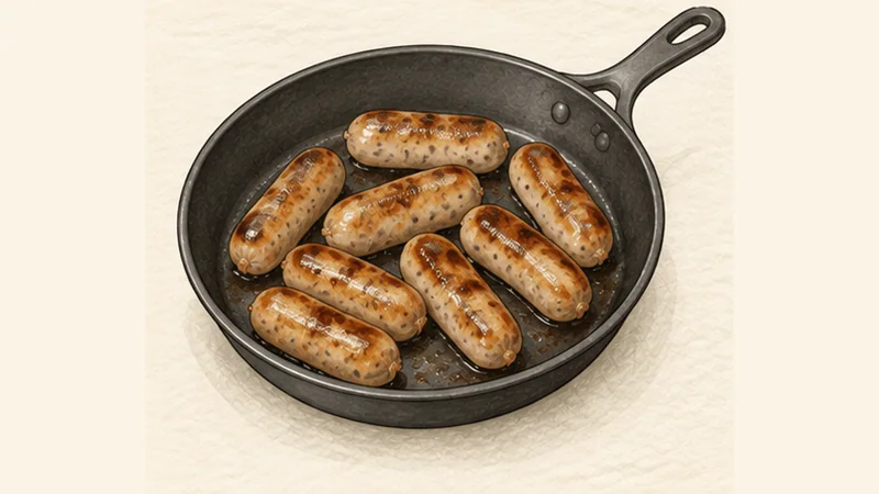 Nürnberger Rostbratwürste with Sauerkraut, step 4: Brown the sausages.