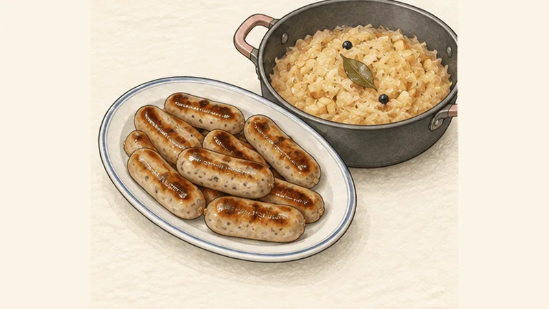 Nürnberger Rostbratwürste with Sauerkraut, step 5: Rest briefly.