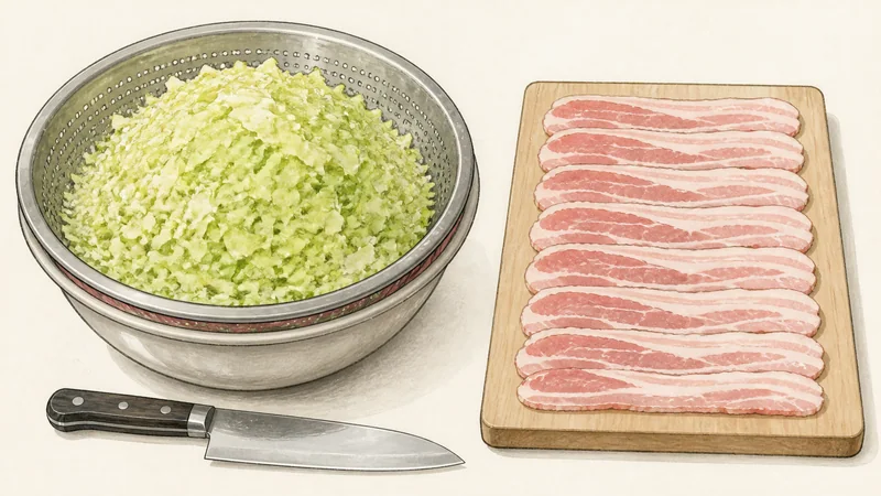 Osaka-style okonomiyaki, step 1: Chop and dry the cabbage.