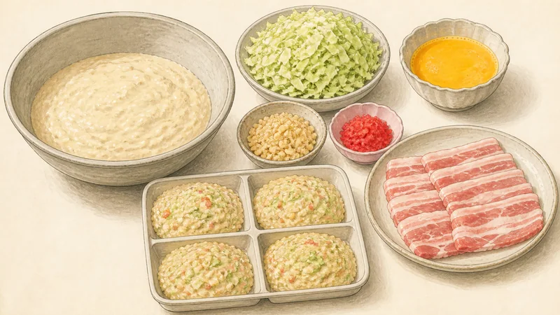 Osaka-style okonomiyaki, step 3: Fold in the mix-ins.