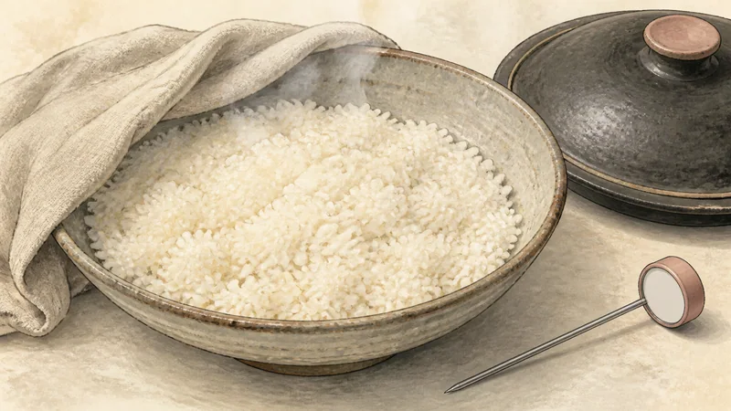 Plain salted nori onigiri, step 3: Rest and cool the rice.