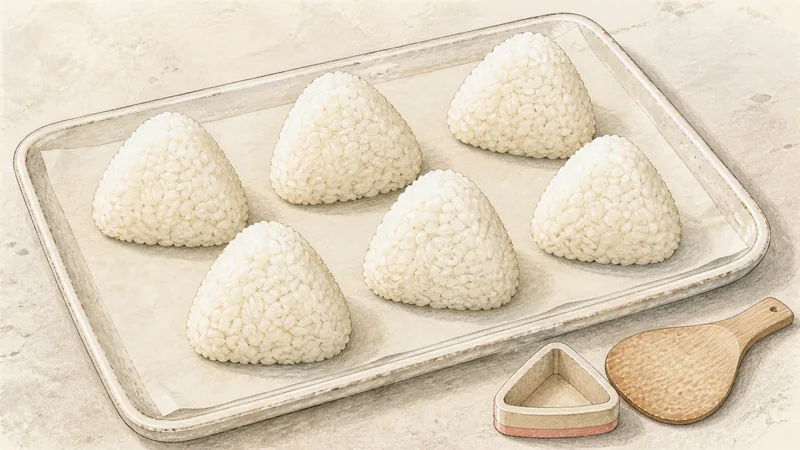 Plain salted nori onigiri, step 4: Season and shape six onigiri.
