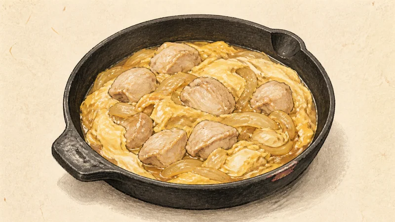 Oyakodon (chicken and egg bowl), step 6: Set the first egg layer.