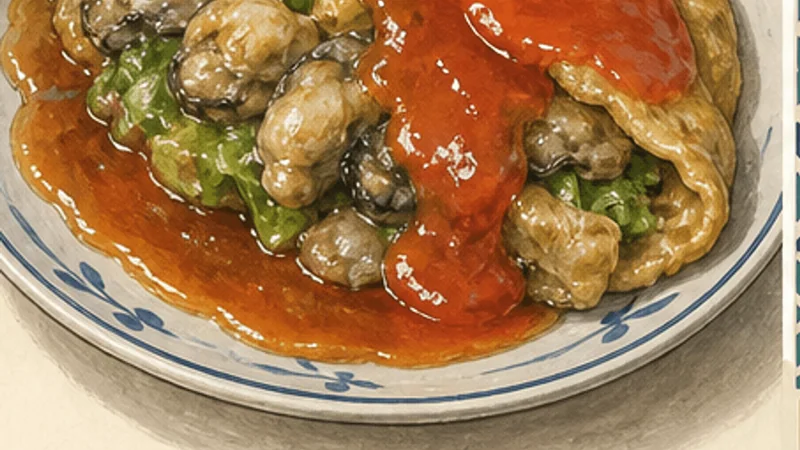 Taiwanese Oyster Omelette, step 6: Repeat and sauce.