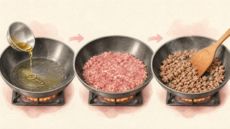 Pad Kra Pao Moo with Fried Egg, step 3: Sear the pork.