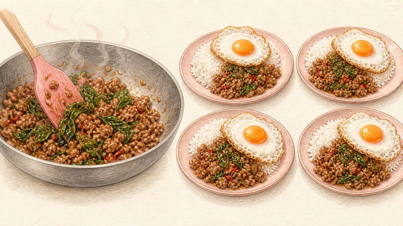 Pad Kra Pao Moo with Fried Egg, step 6: Wilt basil and serve.