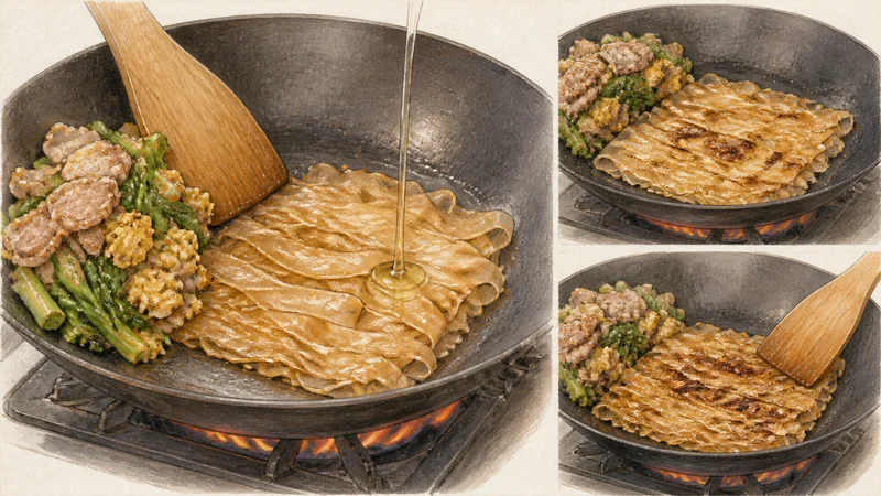 Pork Pad See Ew, step 5: Caramelize noodles in two rounds.