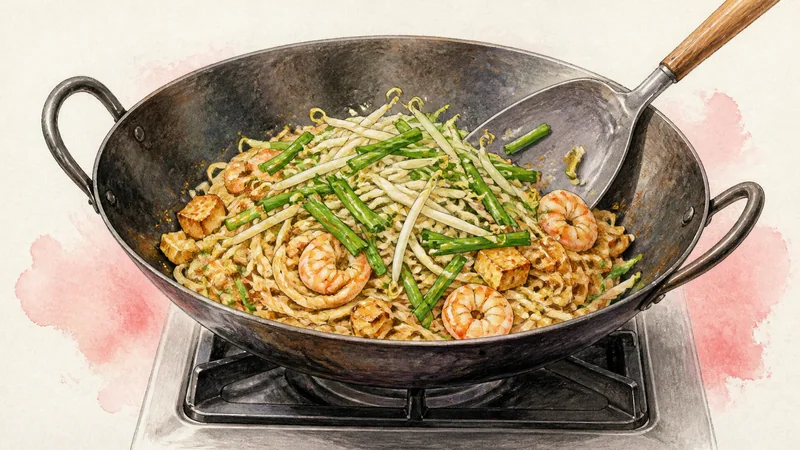 Shrimp Pad Thai, step 8: Wilt sprouts and chives.