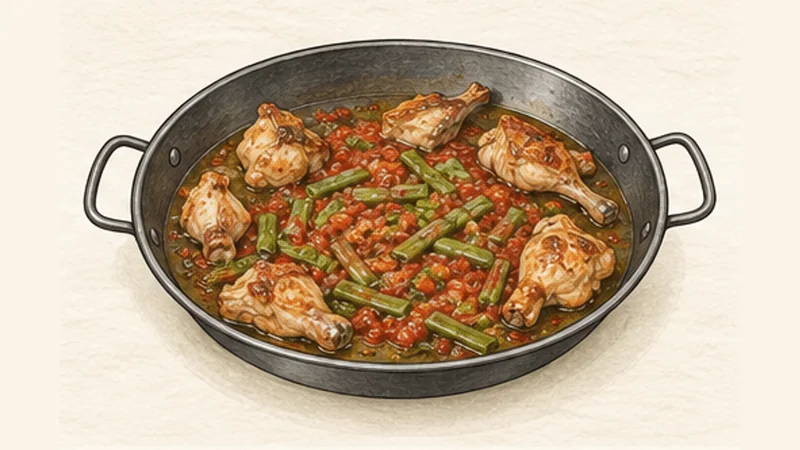 Paella Valenciana, step 2: Cook the beans and tomato base.