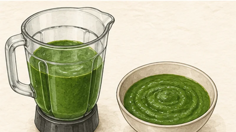 Palak Paneer, step 2: Blend a vivid puree.