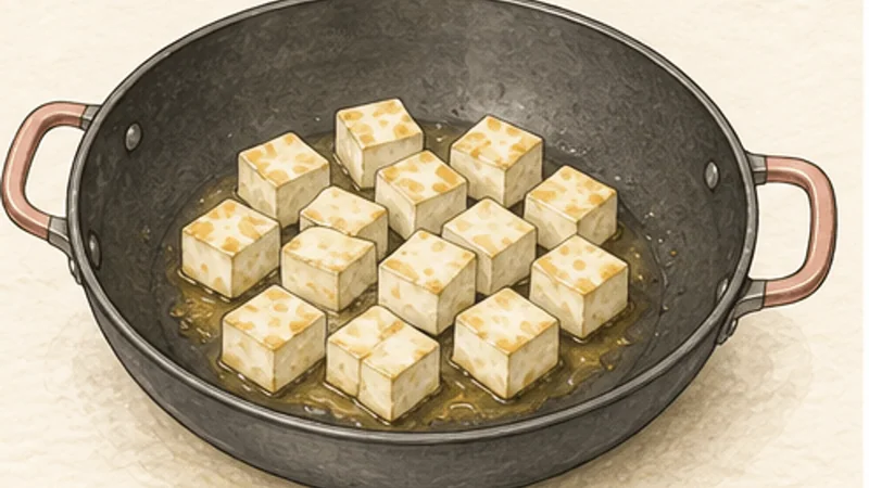 Palak Paneer, step 3: Lightly brown the paneer.