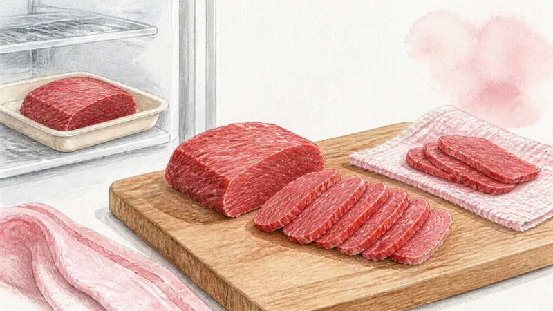 Beef Panang Curry, step 1: Slice beef against the grain.