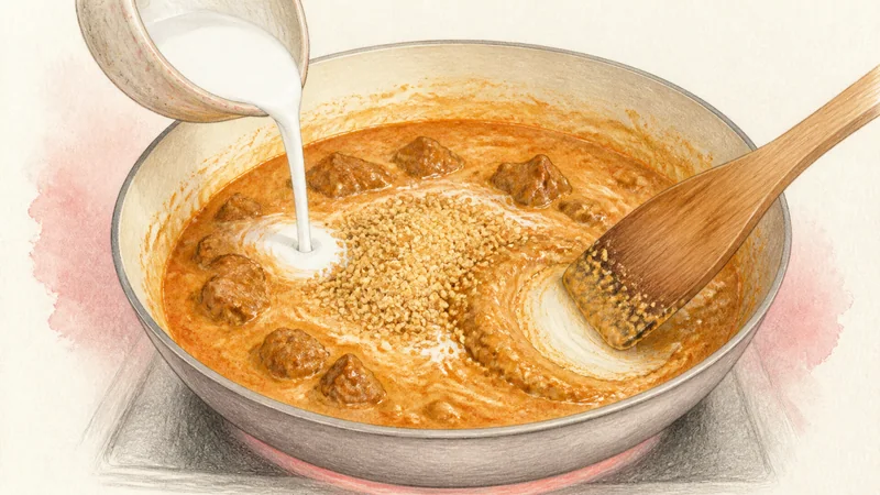 Beef Panang Curry, step 3: Thicken with ground peanuts.