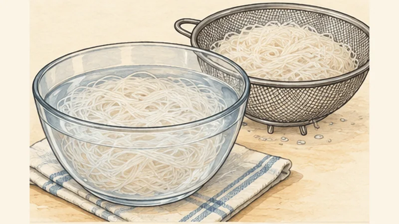 Pancit Bihon Guisado, step 1: Soften the noodles.