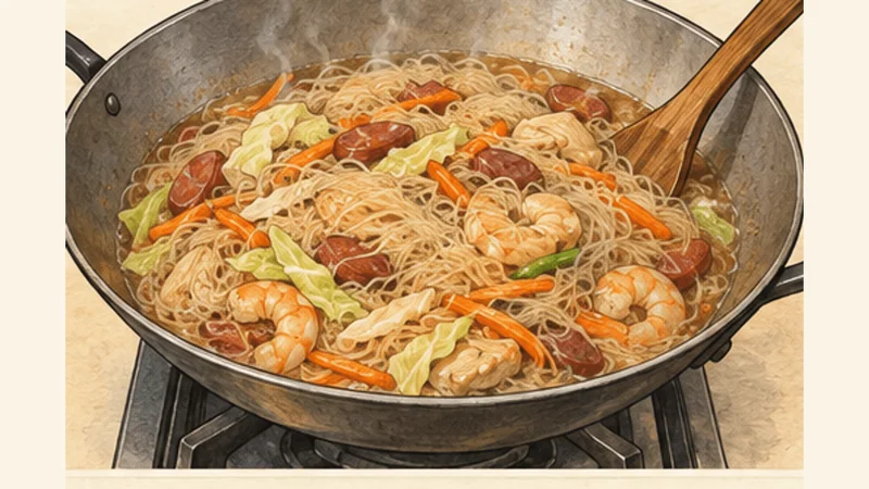 Pancit Bihon Guisado, step 5: Absorb the broth.