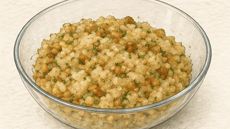 Pani Puri, step 5: Mix the potato-chickpea filling.