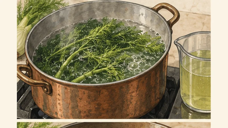 Palermitan Pasta con le Sarde, step 1: Blanch the wild fennel.