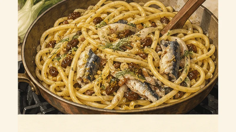 Palermitan Pasta con le Sarde, step 6: Toss pasta with the sauce.