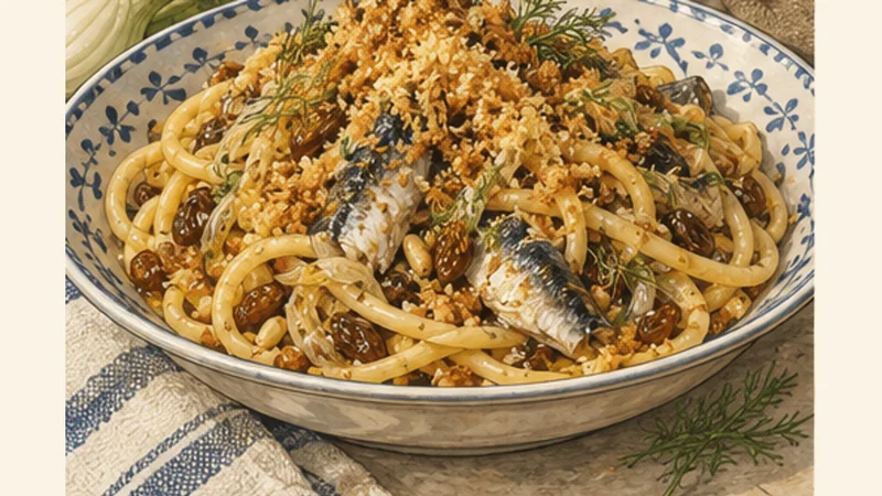 Palermitan Pasta con le Sarde, step 7: Finish with toasted breadcrumbs.