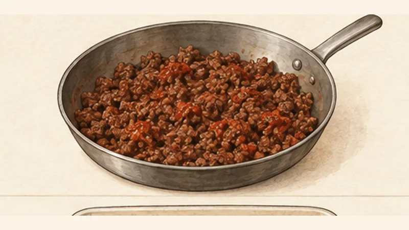 Pastitsio, step 2: Brown and season the beef.