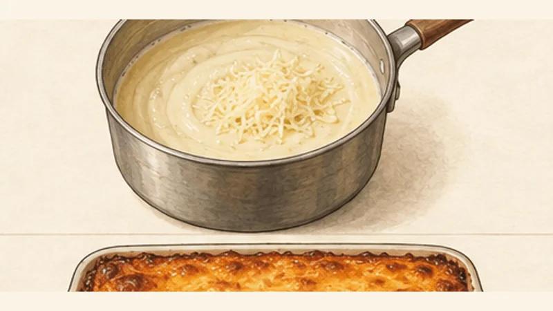 Pastitsio, step 7: Finish the béchamel.