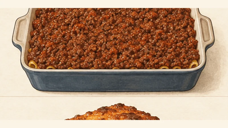 Pastitsio, step 8: Layer the meat sauce.