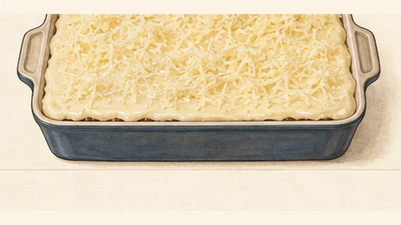 Pastitsio, step 9: Cap with béchamel.